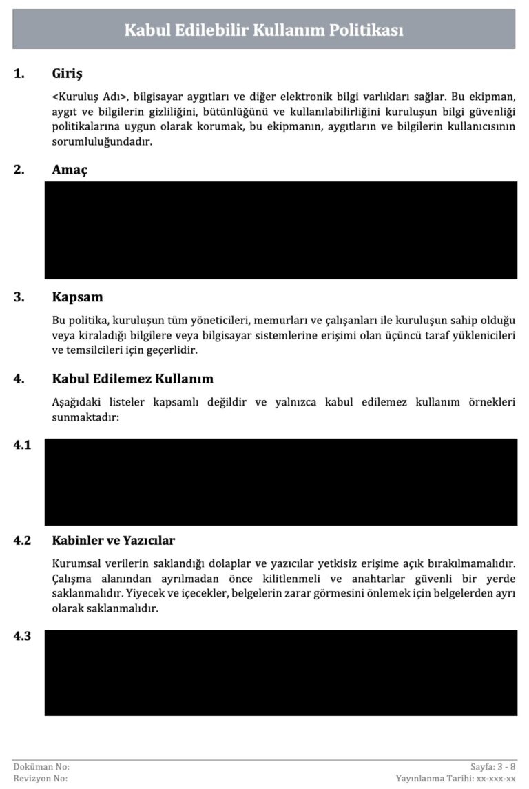 ISO 27001 - Doküman Kabul Edilebilir Kullanım Politikası