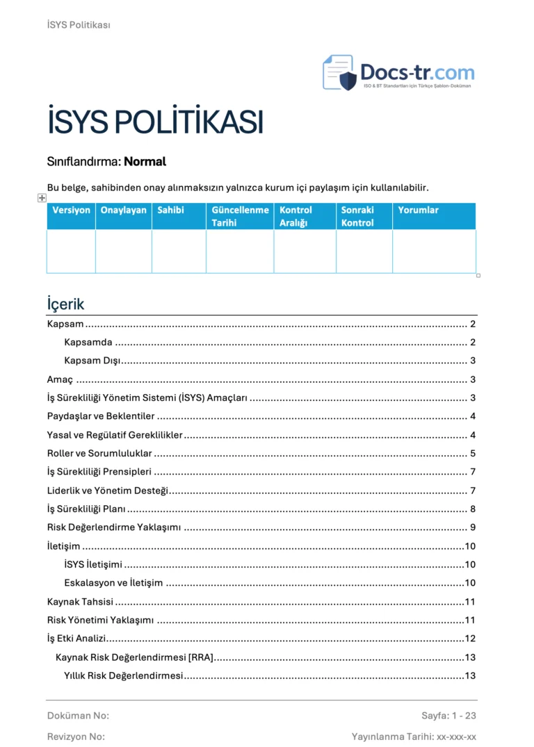 ISO 22301 - İSYS Politikası