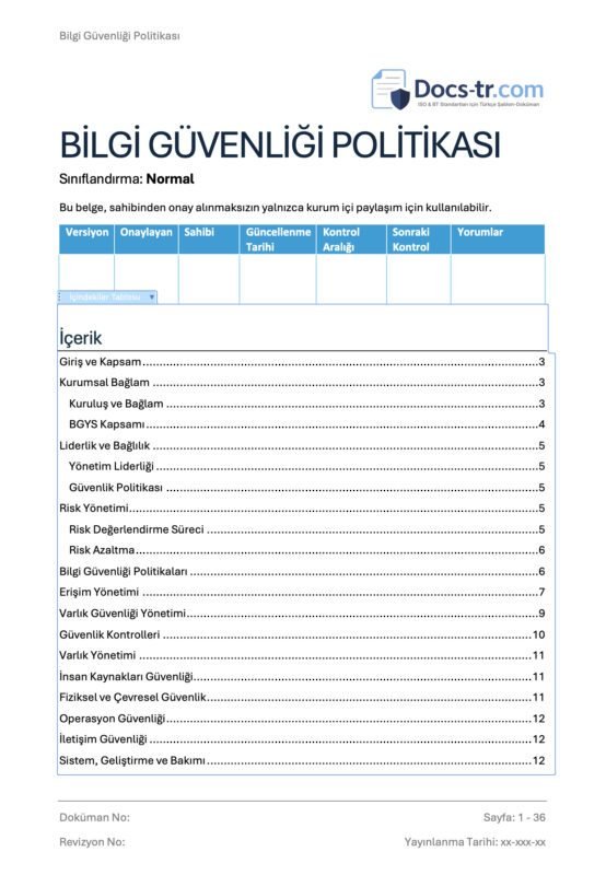 ISO27001 - Bilgi Güvenliği Politikası
