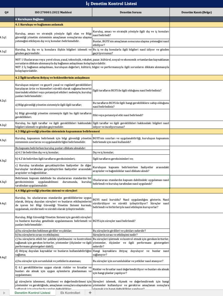ISO 27001 - İç Denetim Soru Listesi