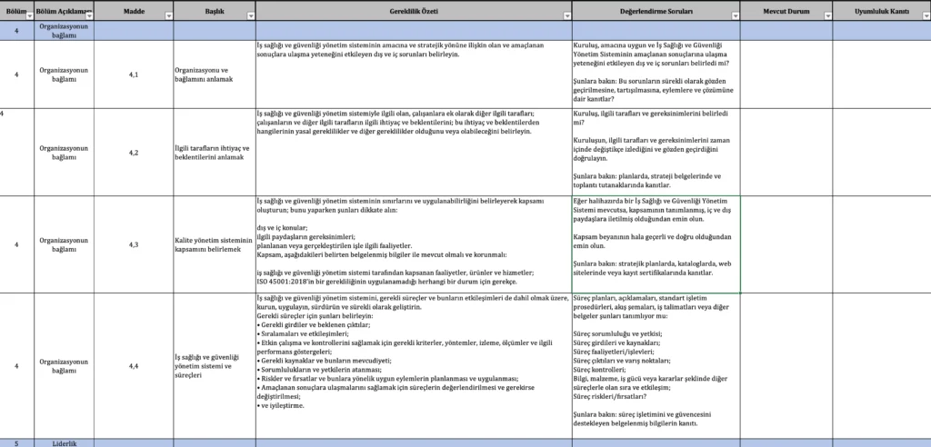 ISO 45001 - İç Denetim Soru Listesi